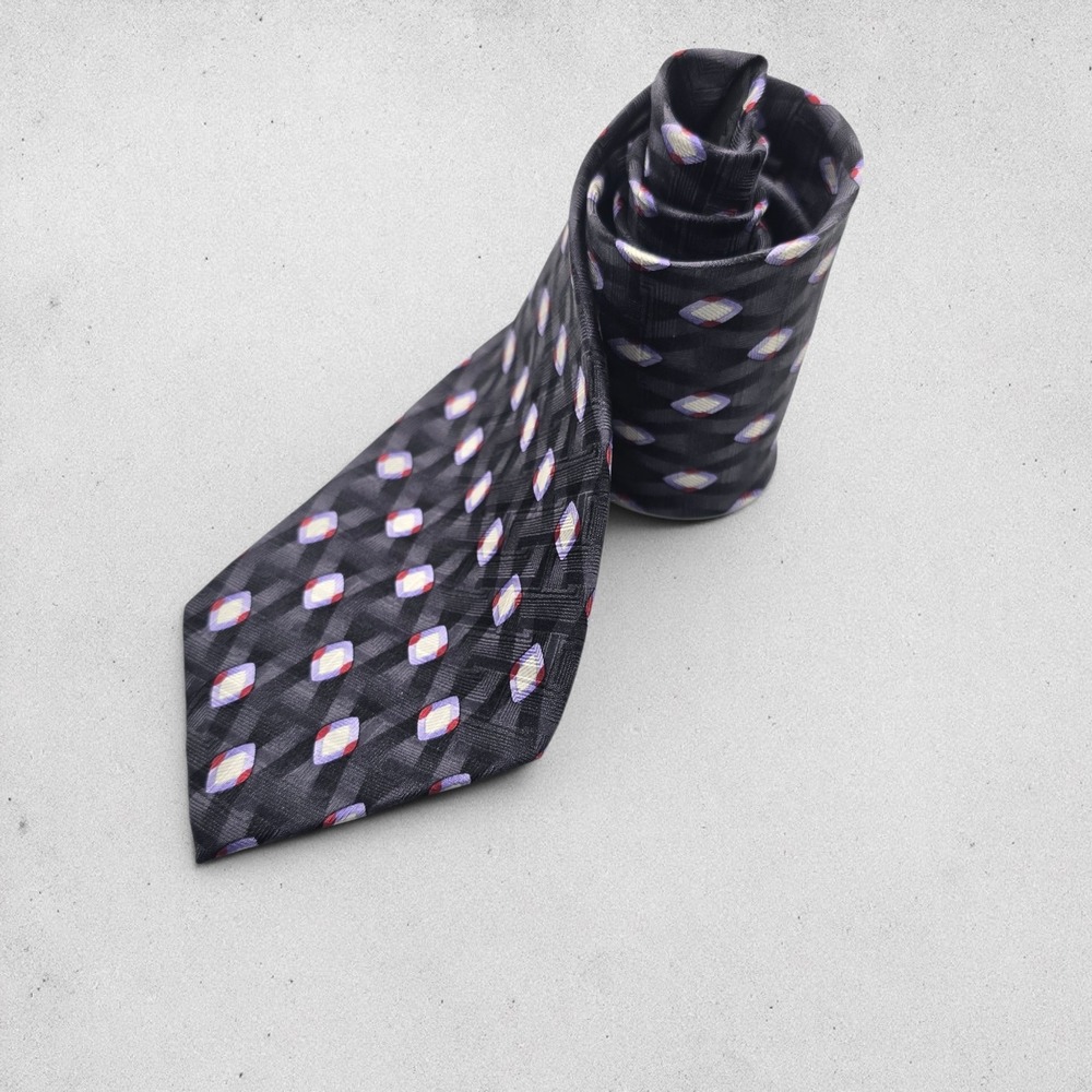 Jos. A. Bank Mens Silk Tie Made in Italy Charcoal Grey Purple Geometric‎ Diamond